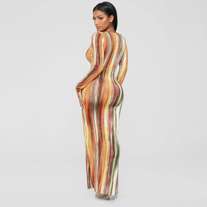 Stripe Sexy V-Neck Bodycon Dress