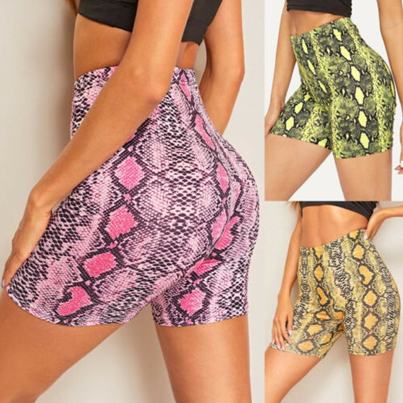 Snake Print High Waist Shorts