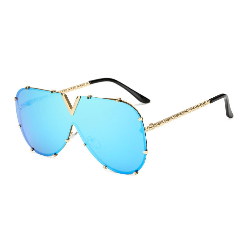 Oversized Rimless Sunglasses with Mirror Lens