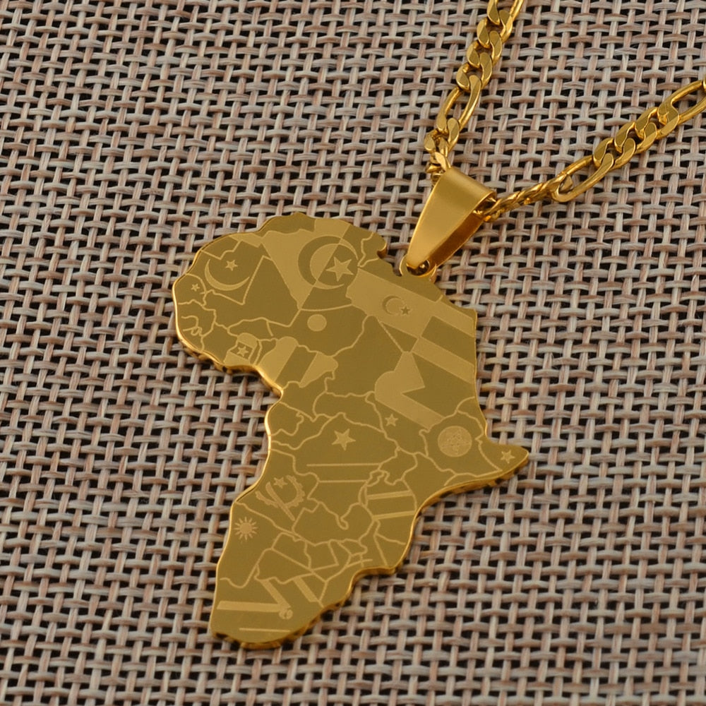 Unisex African Map Pendant & Necklace