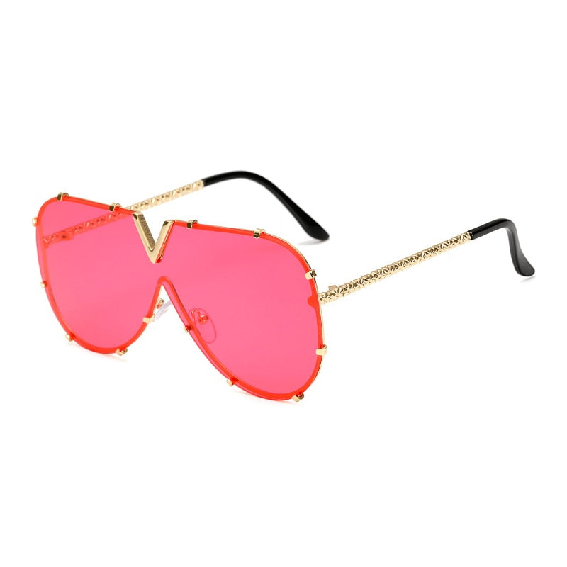 Oversized Rimless Sunglasses with Mirror Lens