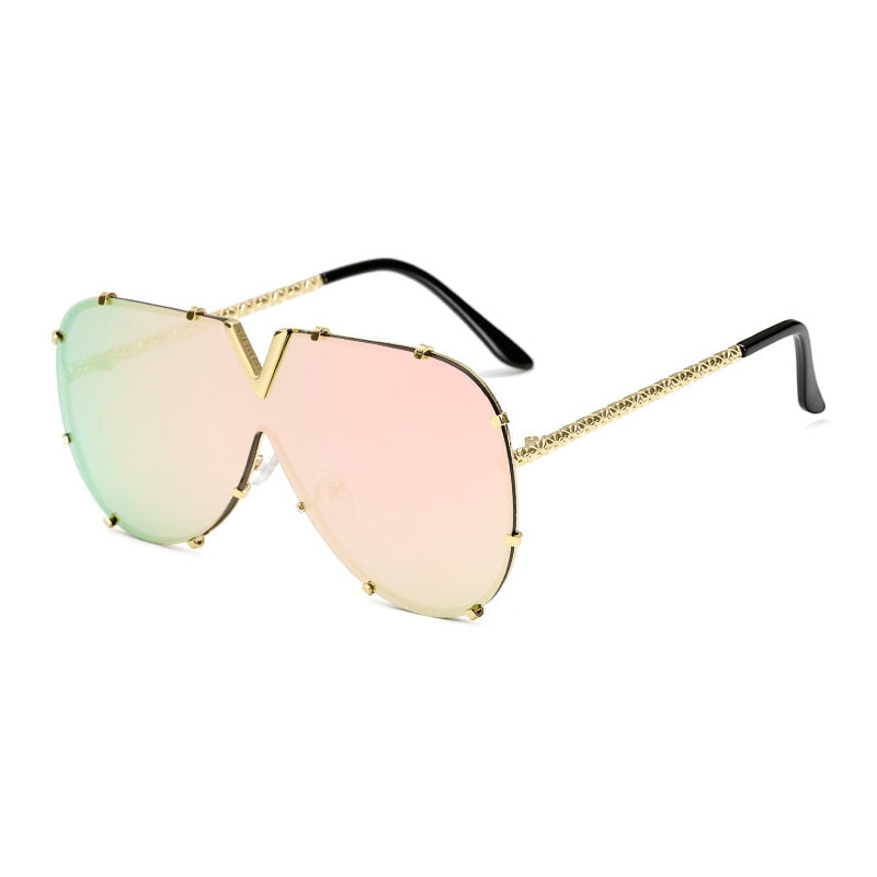 Oversized Rimless Sunglasses with Mirror Lens