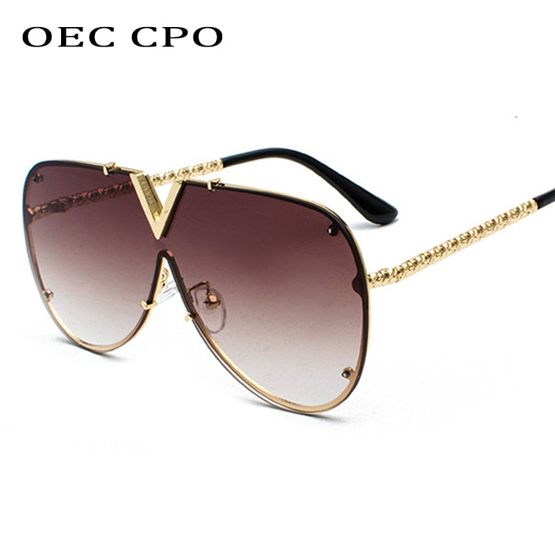 Oversized Rimless Sunglasses with Mirror Lens
