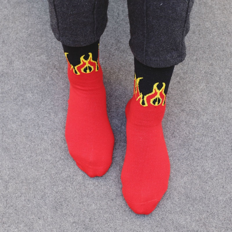 Red Flame Pattern Cotton Socks