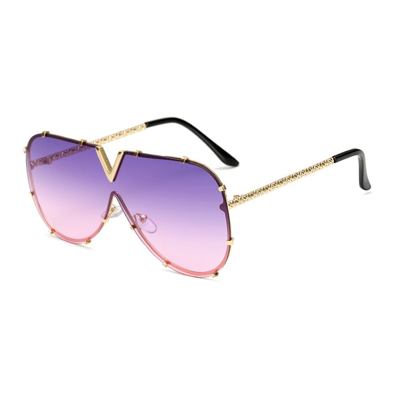 Oversized Rimless Sunglasses with Mirror Lens