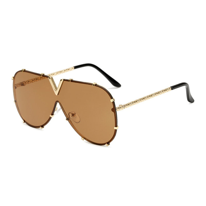 Oversized Rimless Sunglasses with Mirror Lens