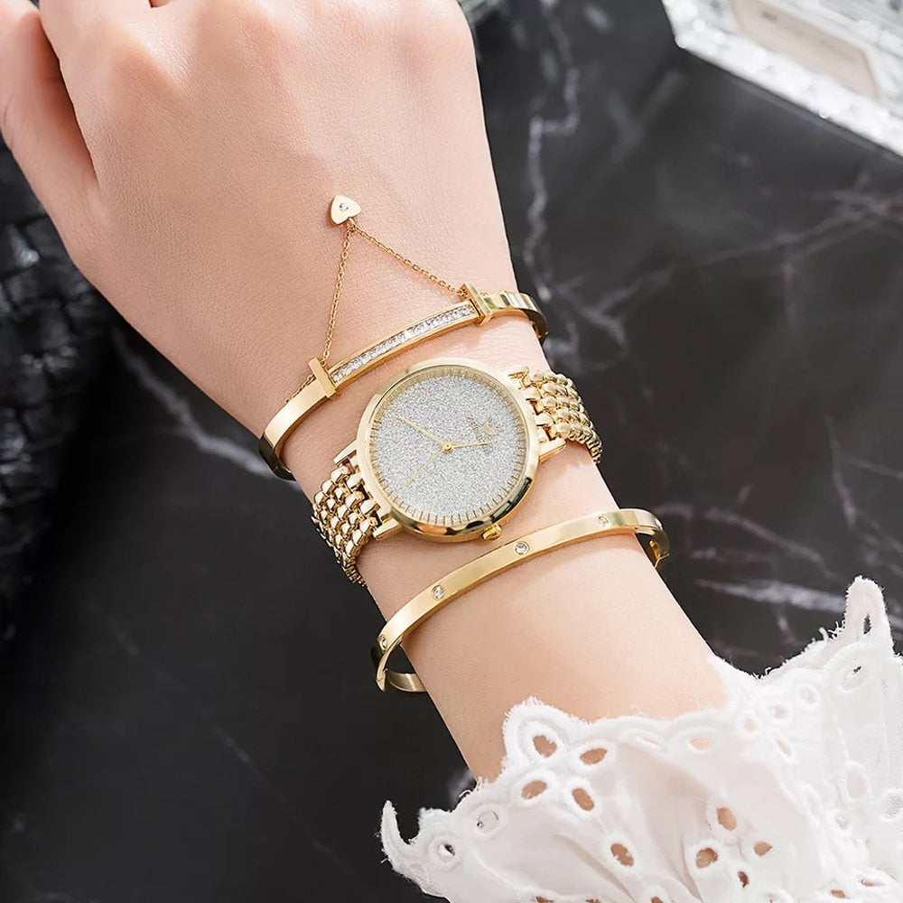 Classy Watch with Colourblock Striped Band