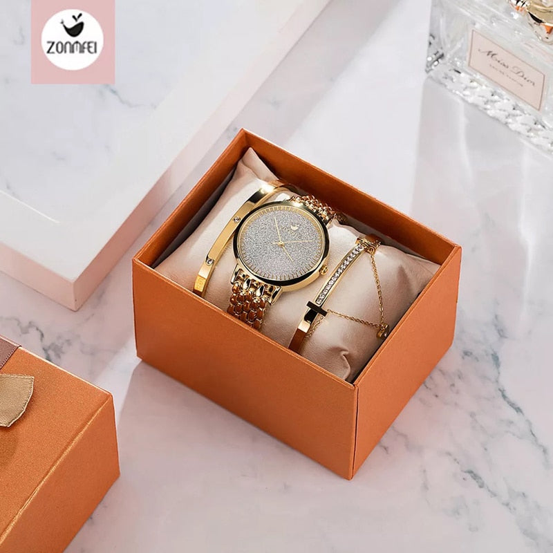 Classy Watch with Colourblock Striped Band