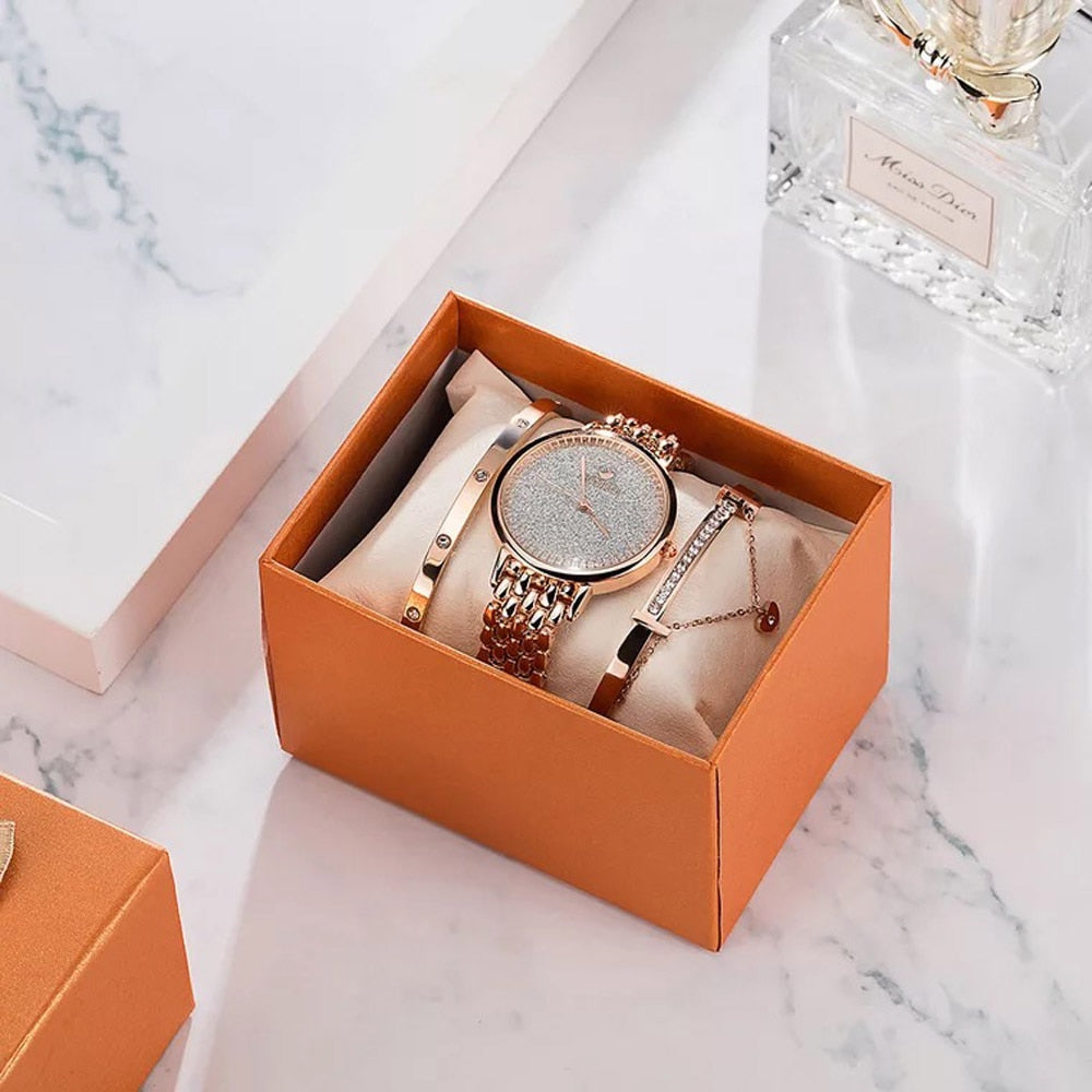 Classy Watch with Colourblock Striped Band