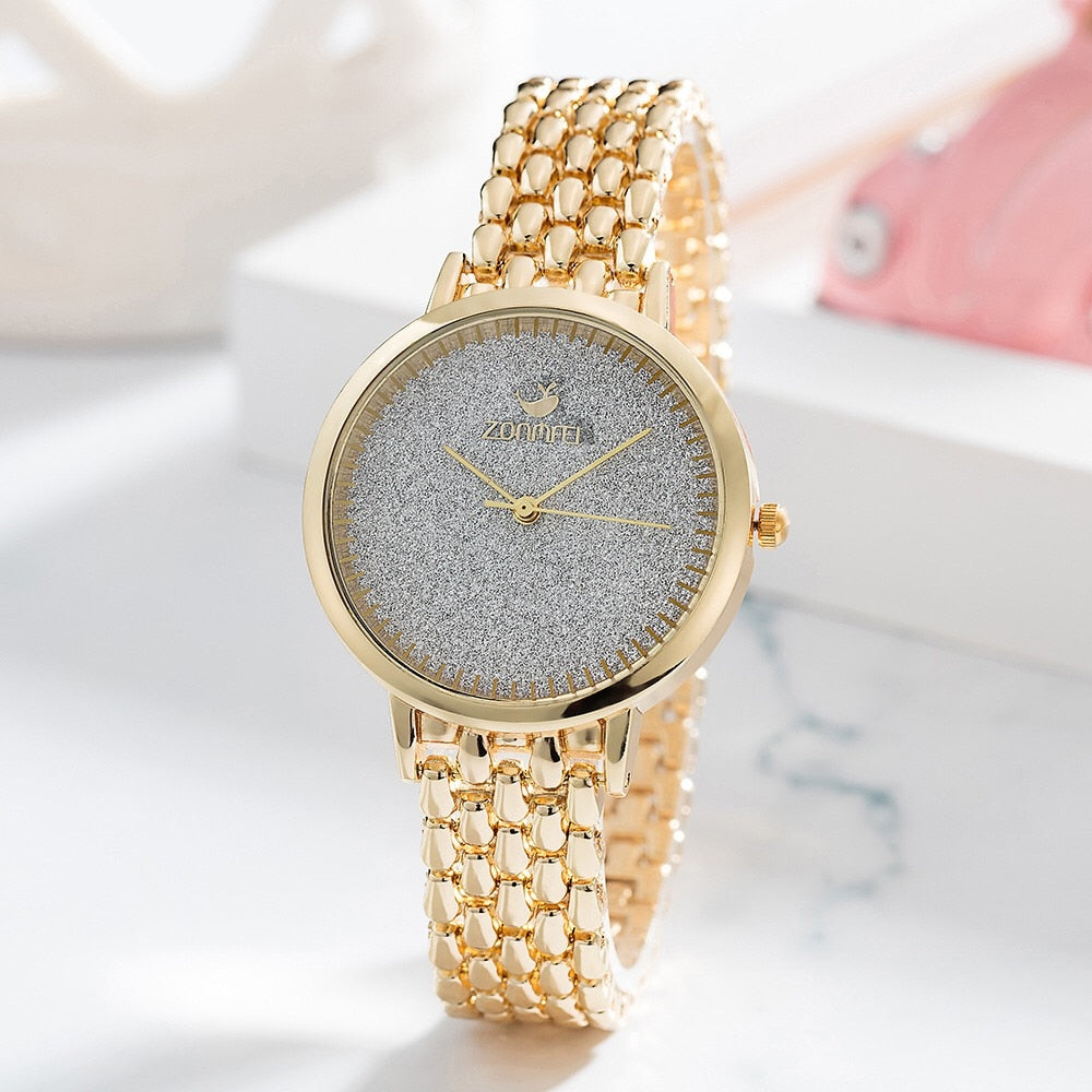 Classy Watch with Colourblock Striped Band