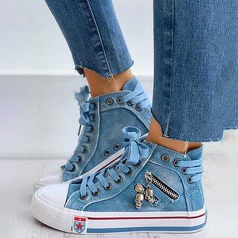 Skateboard Lace-up Denim Sneakers