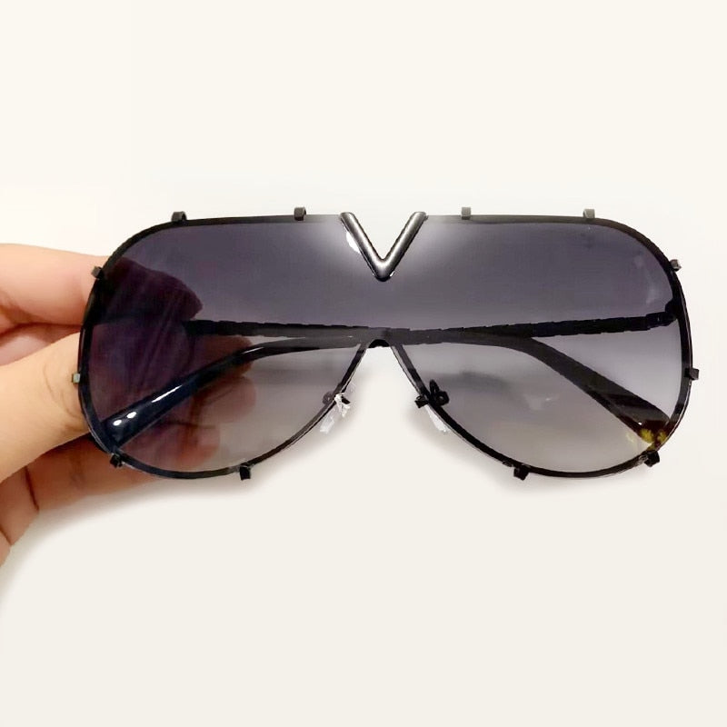 Oversized Rimless Sunglasses with Mirror Lens