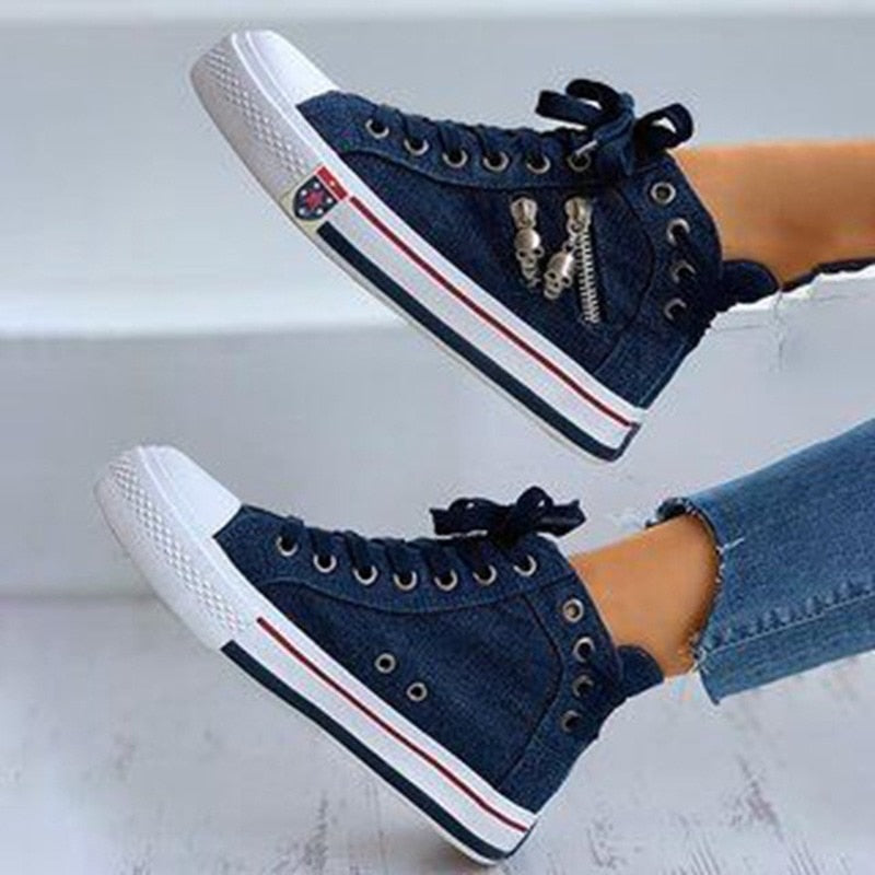 Skateboard Lace-up Denim Sneakers