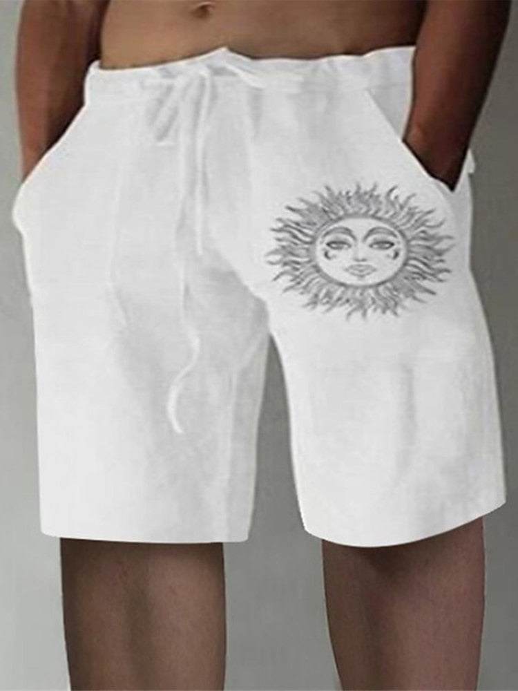 Vintage Pattern Print Cotton Linen Shorts