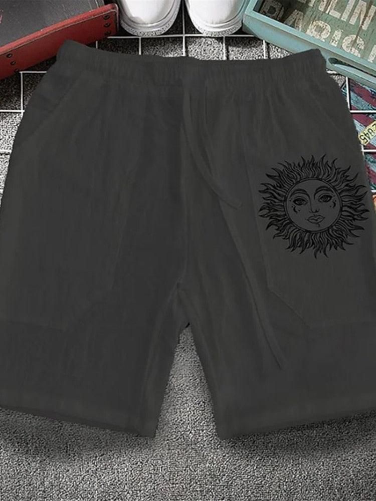 Vintage Pattern Print Cotton Linen Shorts