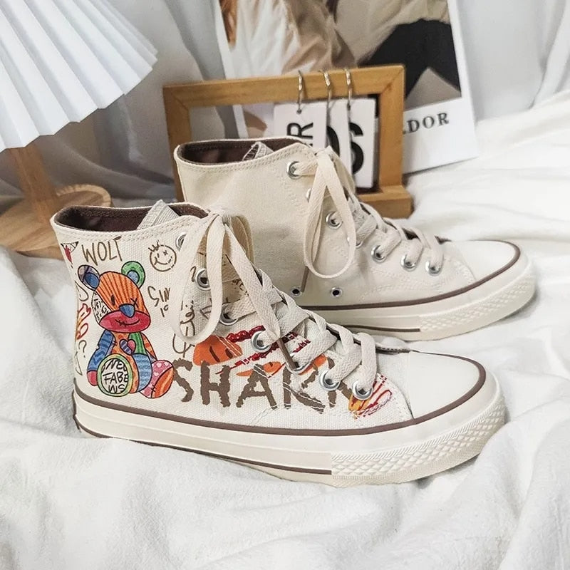 Harajuku Graffiti Print Canvas Sneakers