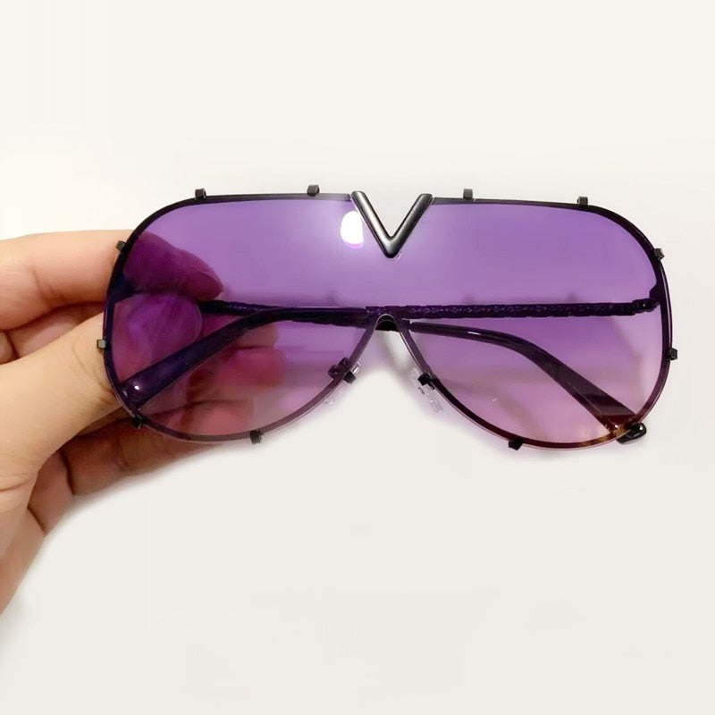 Oversized Rimless Sunglasses with Mirror Lens