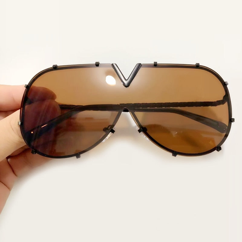 Oversized Rimless Sunglasses with Mirror Lens