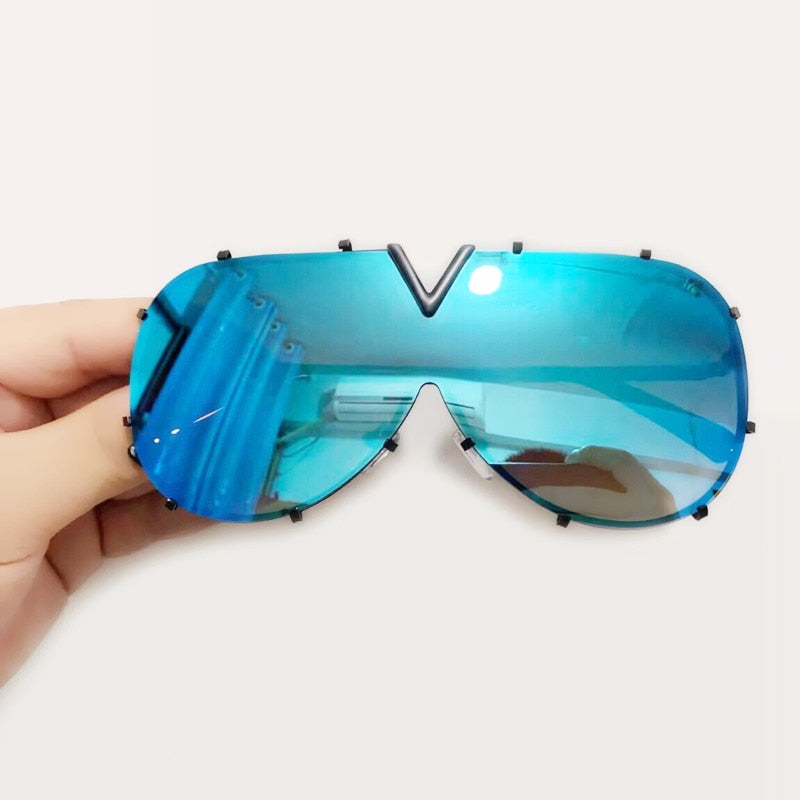 Oversized Rimless Sunglasses with Mirror Lens