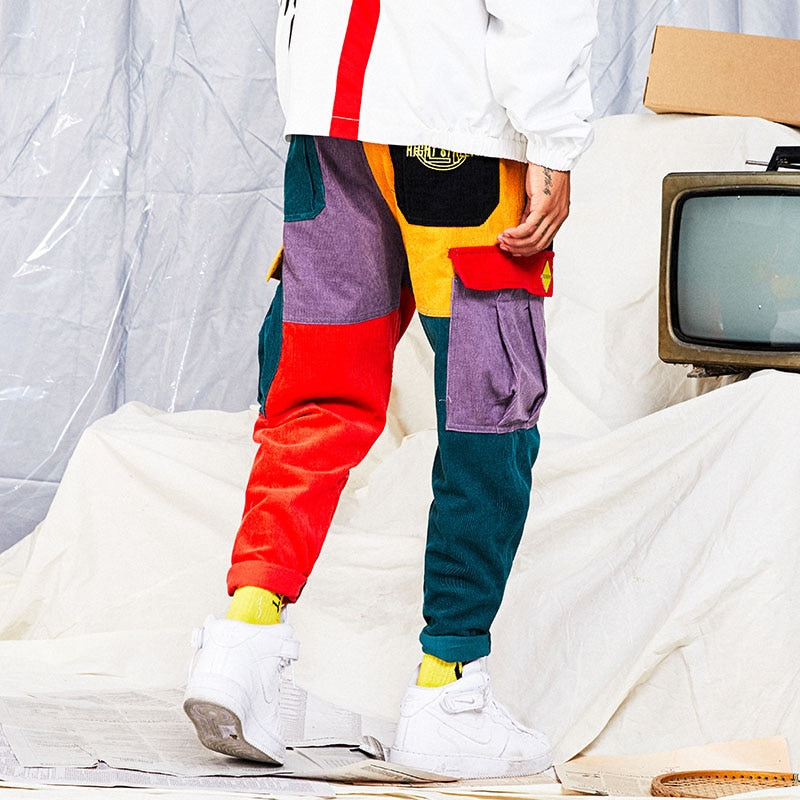 Vintage Color Block Patchwork Pants