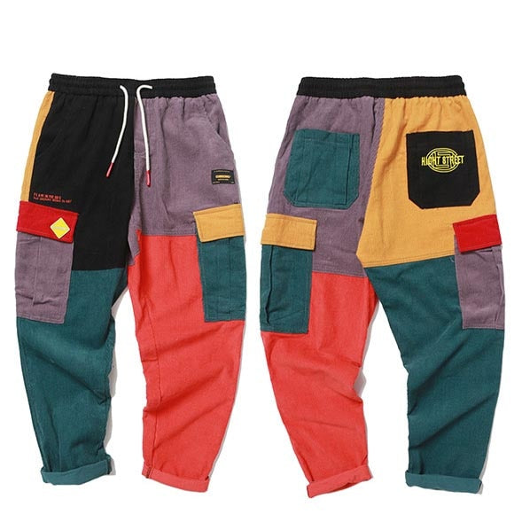 Vintage Color Block Patchwork Pants