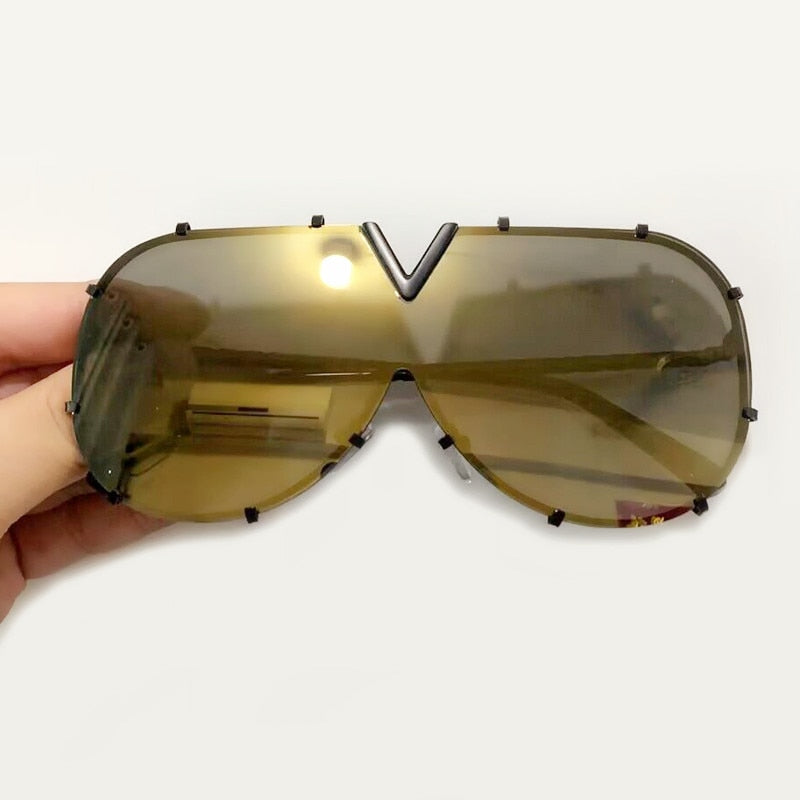 Oversized Rimless Sunglasses with Mirror Lens