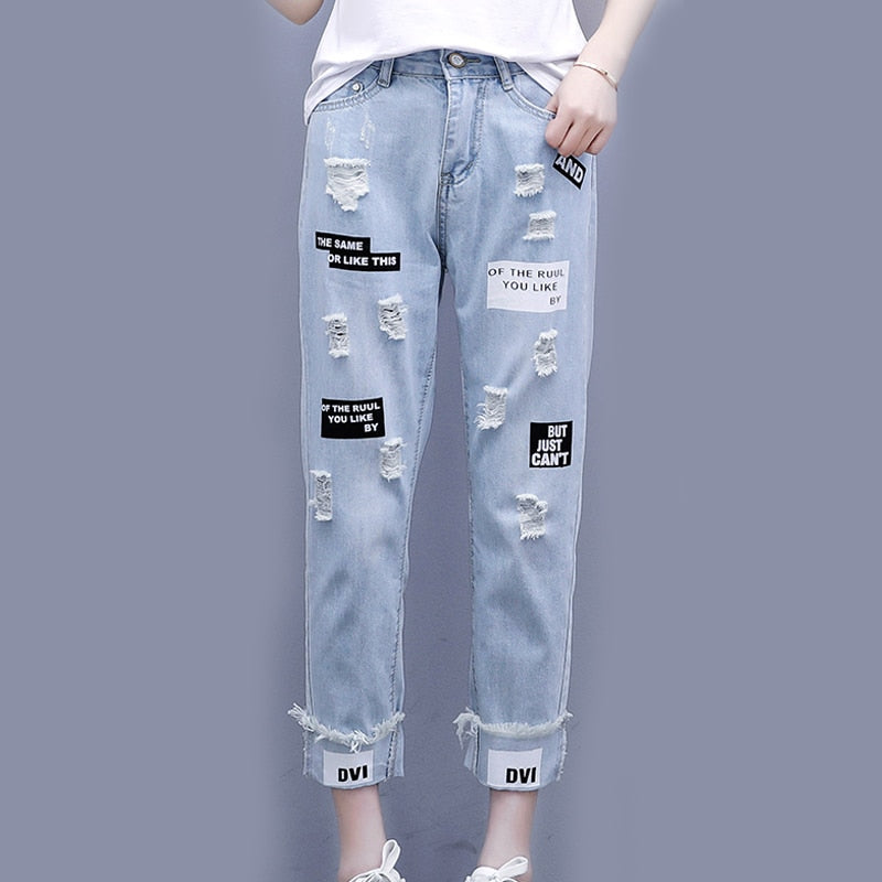 Cartoon Embroidery Loose Harem Pants
