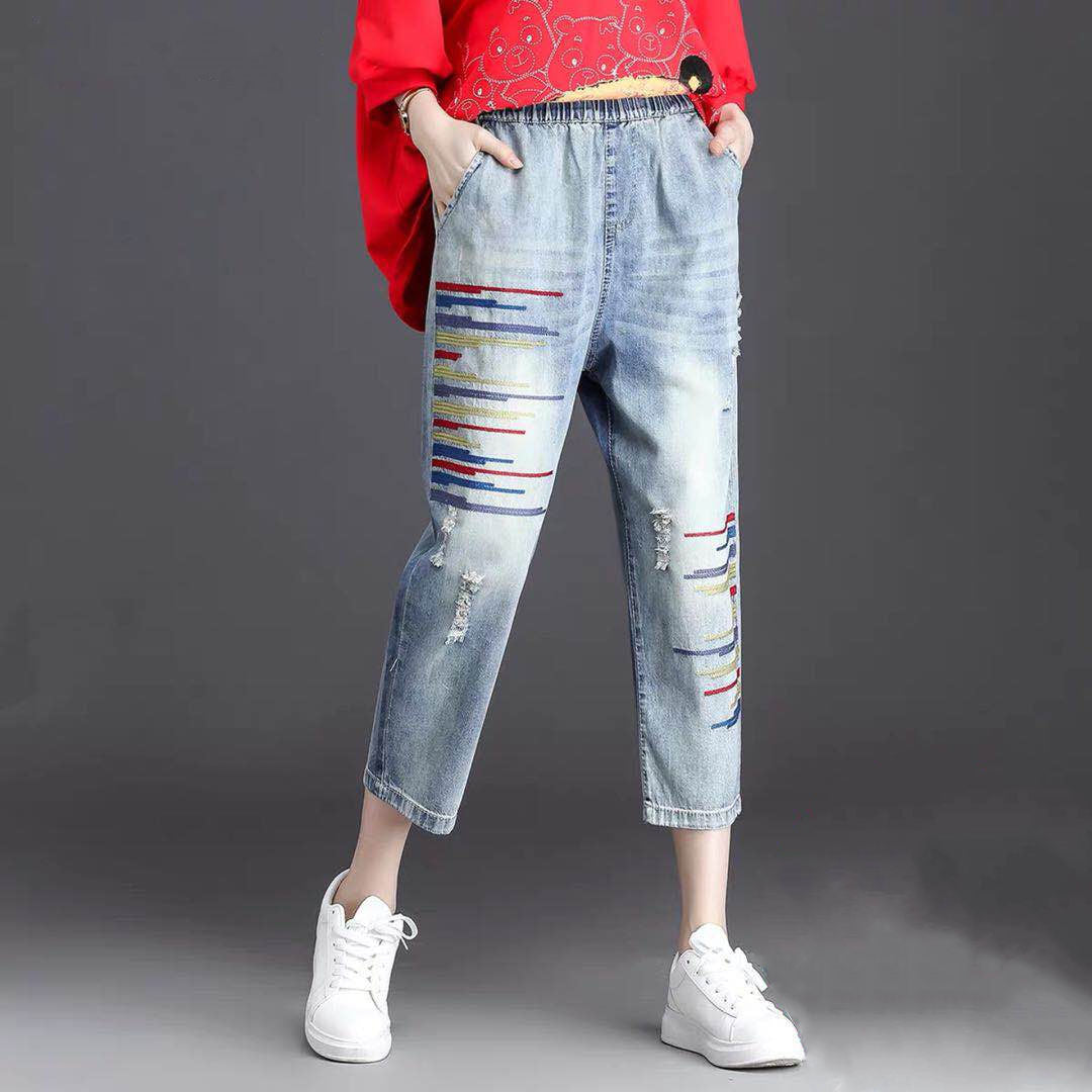 Cartoon Embroidery Loose Harem Pants