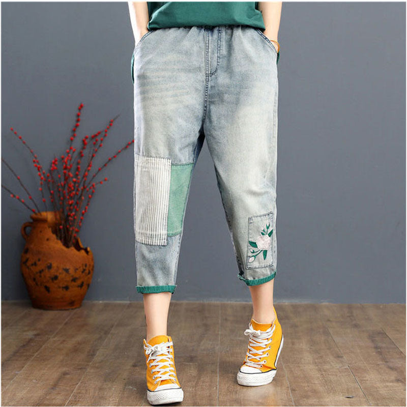 Cartoon Embroidery Loose Harem Pants