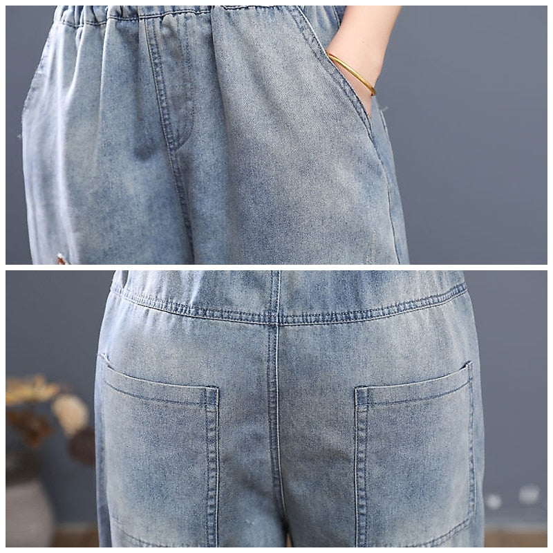 Cartoon Embroidery Loose Harem Pants