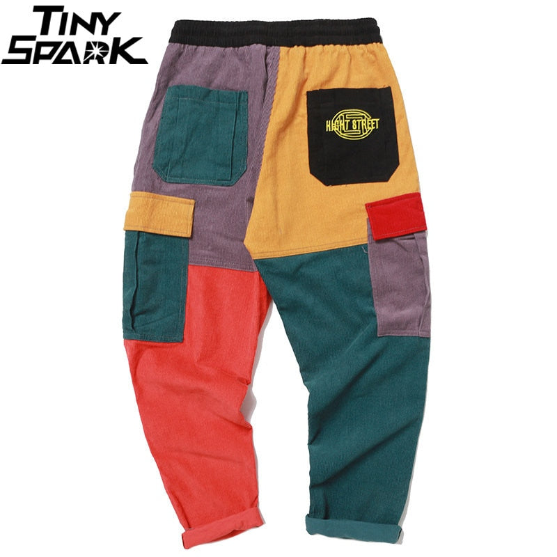 Vintage Color Block Patchwork Pants