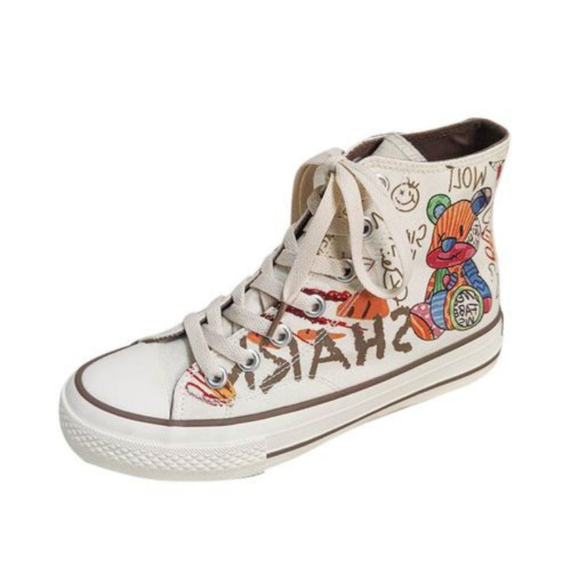 Harajuku Graffiti Print Canvas Sneakers