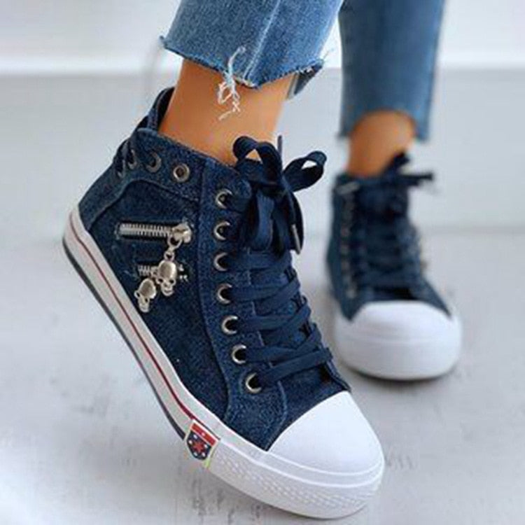 Skateboard Lace-up Denim Sneakers