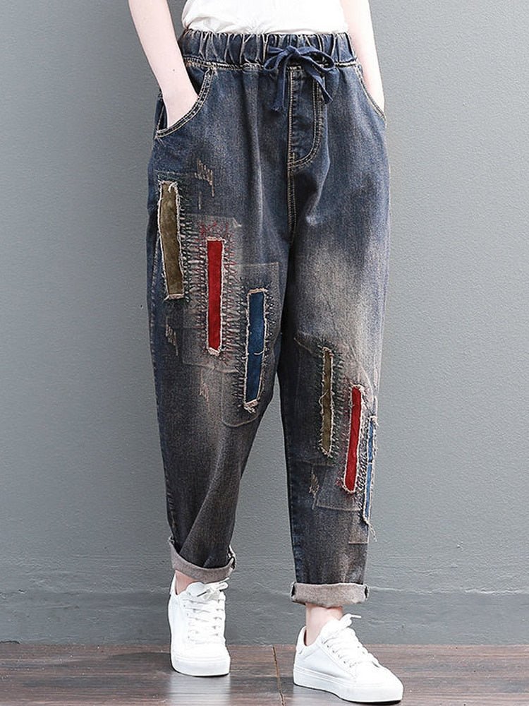 Cartoon Embroidery Loose Harem Pants