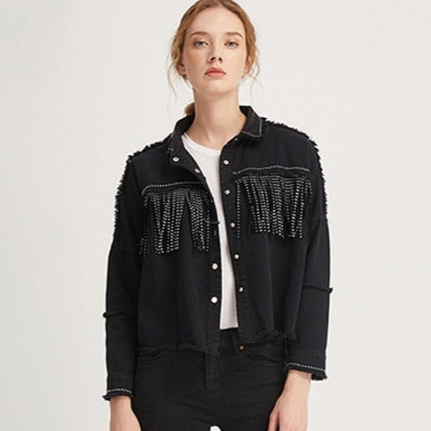 Beaded Oversized Denim Jacket