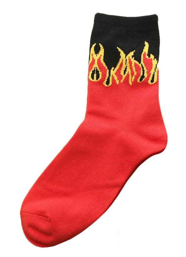 Red Flame Pattern Cotton Socks