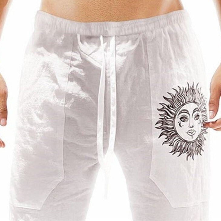 Vintage Pattern Print Cotton Linen Shorts