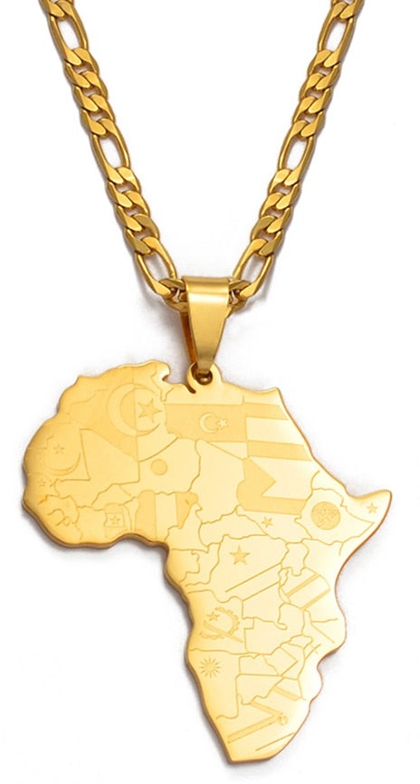 Unisex African Map Pendant & Necklace