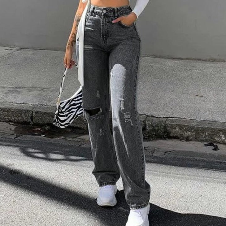 Ripped High Waist Black Jeans