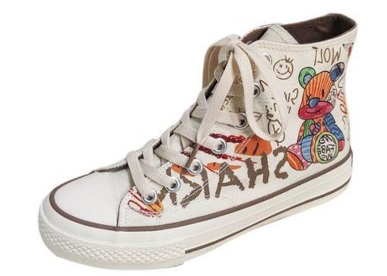 Harajuku Graffiti Print Canvas Sneakers