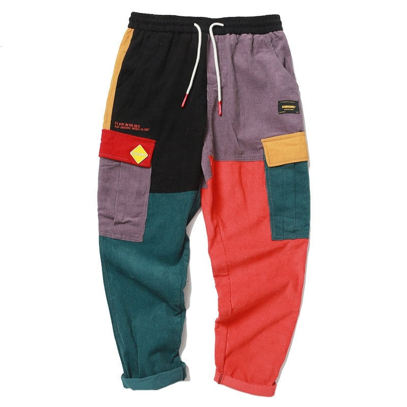 Vintage Color Block Patchwork Pants